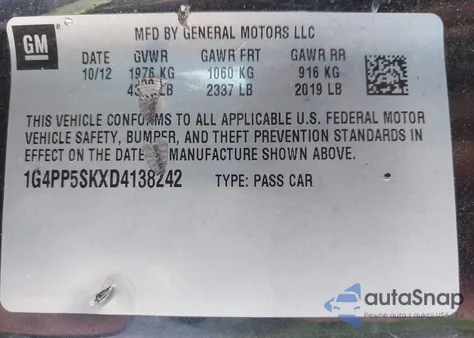 2013 Buick Verano from USA, damaged, VIN 1G4PP5SKXD4138242